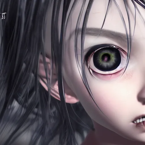 Image similar to photorealistic full shot portrait of angry darkness anime girl, inspired by Tim Burton, detailed, unreal engine 4k