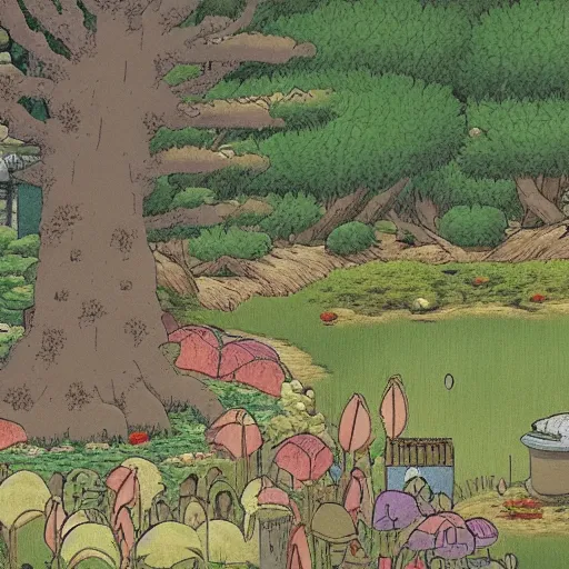 Prompt: A screenshot of Hayao Miyazaki's Garden of Emptiness