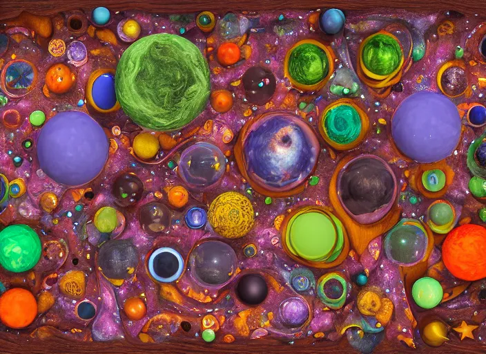 Prompt: diorama of the shape of the universe, weird cosmology, occult abiogenesis, hyper - detailed, plastic, rubber, wood, glass, play - doh, realistic materials, 4 k, octane render, daylight, fujifilm velvia 5 0, color photography, sigma 2 8 mm