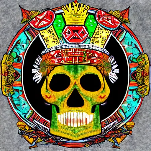 Image similar to aztec skull with a crown of hops, fractalpunk