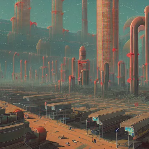 Image similar to Martian city by Simon Stålenhag
