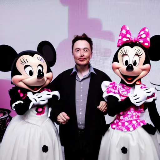 Image similar to grimes and elon musk as minnie mouse and mickey mouse