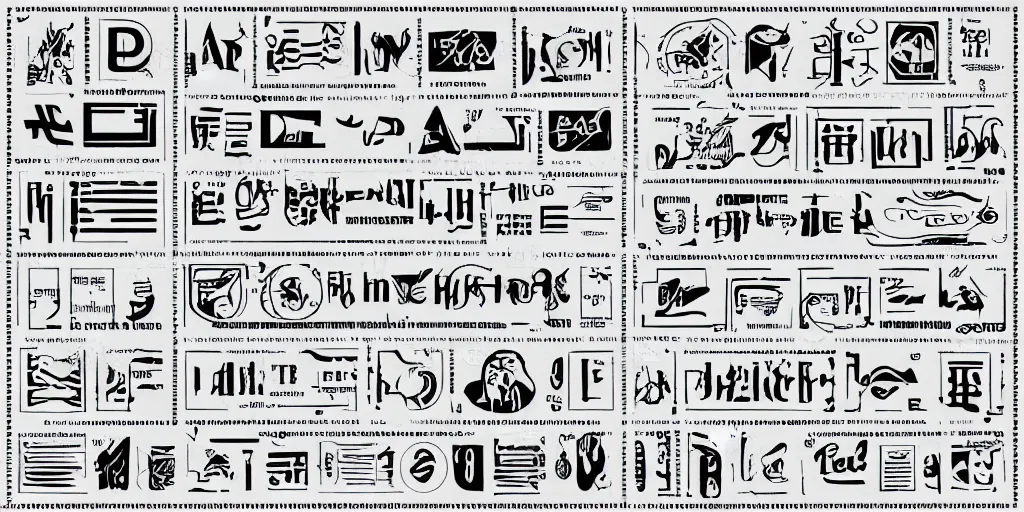 Image similar to a typeface specimen sheet, black vector glyphs on white background