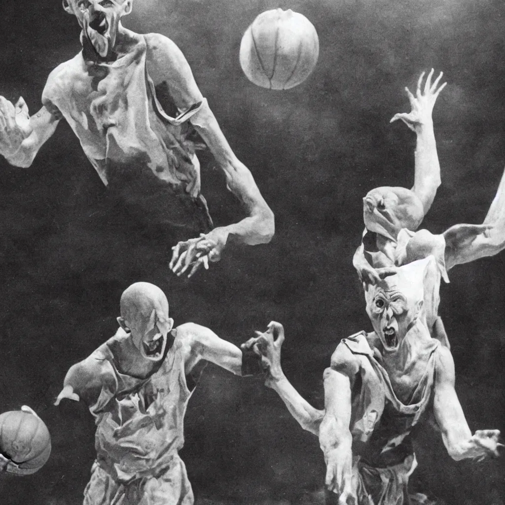 Image similar to nosferatu is playing basketball at the nba