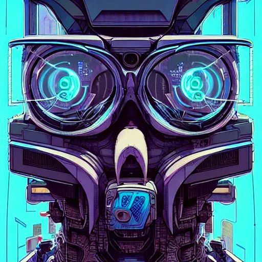 Image similar to A cyberpunk owl cyborg on the street of a cyberpunk city art by Josan Gonzalez, sci-fi, highly detailed, digital painting, artstation, smooth, sharp focus, illustration, concept art by Josan Gonzalez and James Gurney and Mœbius