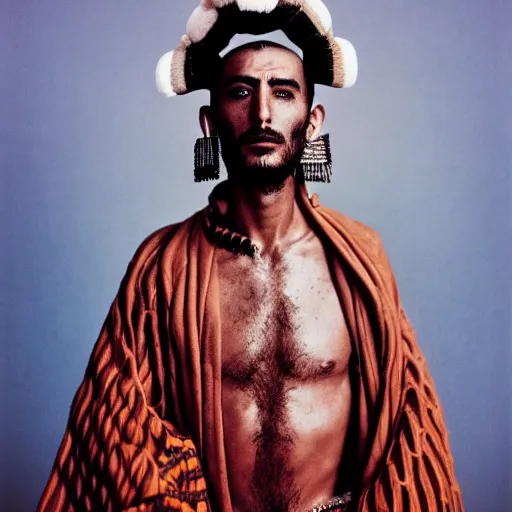 Image similar to A Moroccan samurai, portrait, by Richard Avedon, Derek Ridgers, Mert and Marcus