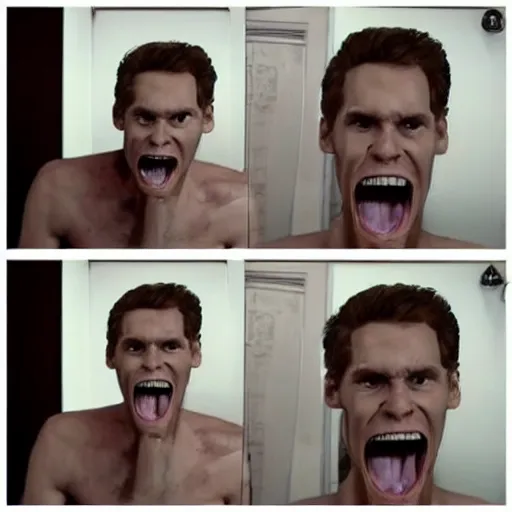 Prompt: jerma showing off his true colors as a psychopath, wide smile