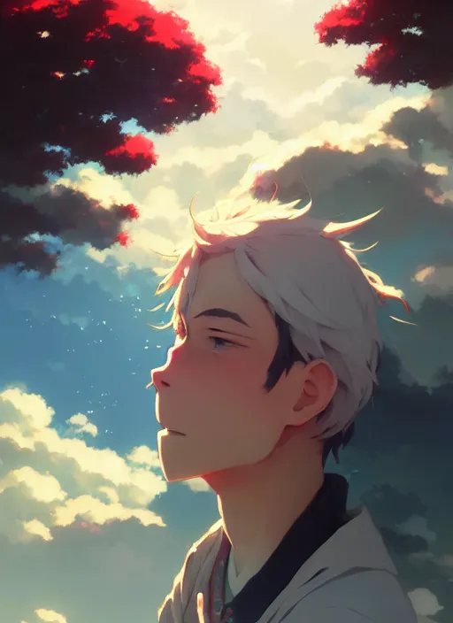 Image similar to portrait of al frankin, cloudy sky background lush landscape illustration concept art anime key visual trending pixiv fanbox by wlop and greg rutkowski and makoto shinkai and studio ghibli