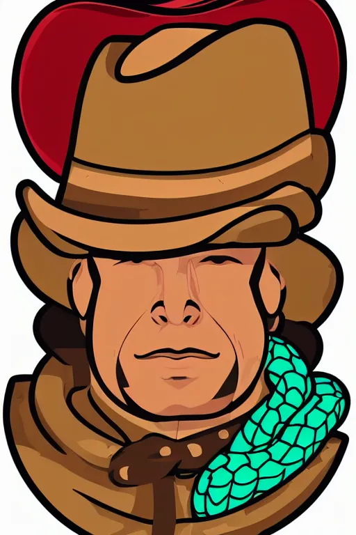 Image similar to A portrait of a snake cowboy, sticker, colorful, illustration, highly detailed, smooth and clean vector curves, no jagged lines, vector art, smooth