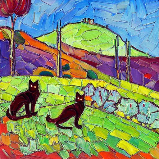 Prompt: cats in tuscan landscapes, art by erin hanson