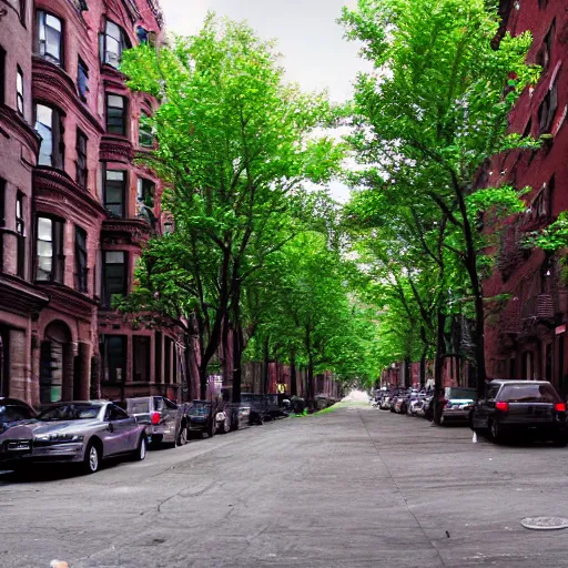 Image similar to nyc upper west side city street, brownstones, photorealistic