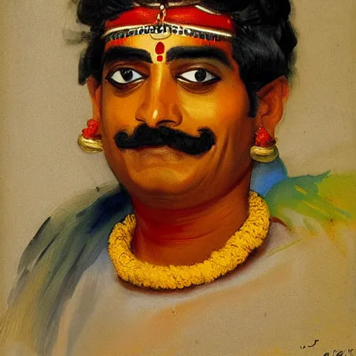 Image similar to portrait painting of a yakshagana artist by john singer sargent