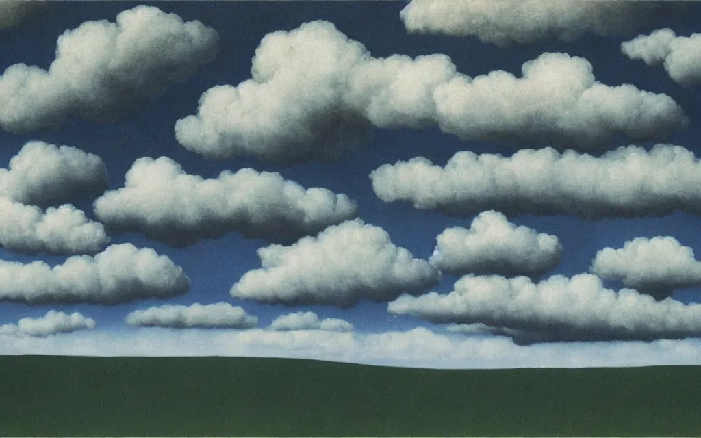 Image similar to dark clouds, detailed painting by rene magritte