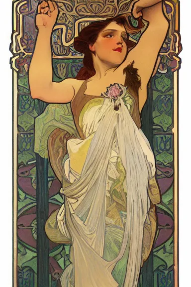 Image similar to This is a monster, and its name is Greeny, oil painting without frame by Alphonse Mucha