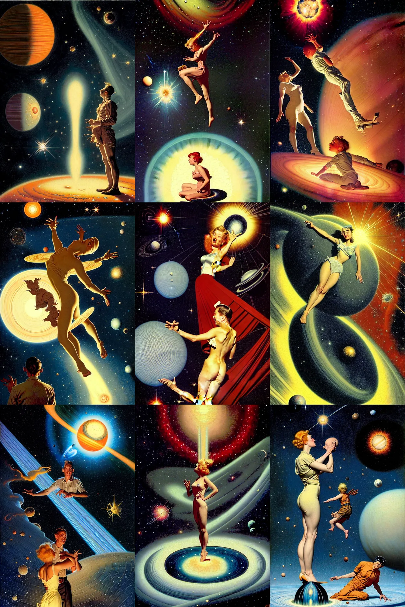 Prompt: the birth of a star by gil elvgren and norman rockwell and ed emshwiller and rob gonsalves and alejandro burdisio and david mattingly and christopher balaskas and john harris and virgil finlay and dean ellis and jack gaughan, hyperrealistic, high detail, ultra detailed, space, nebula, sharp focus, stellar formation, astronomy, science