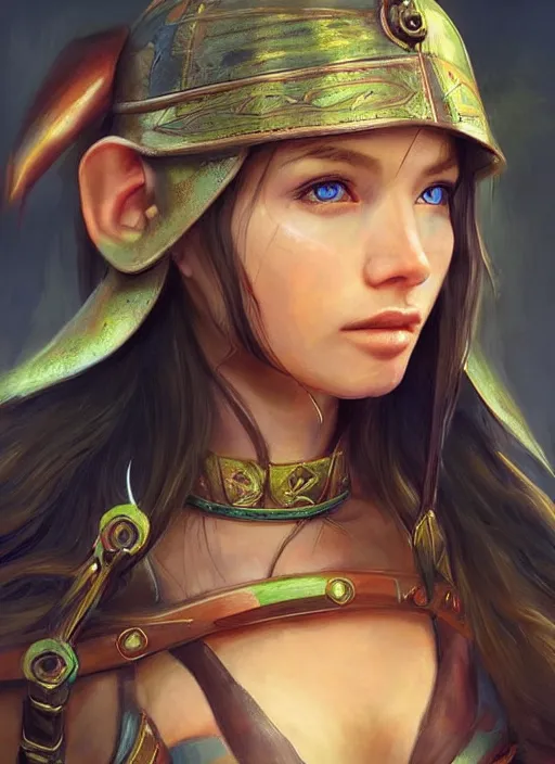 Image similar to hyper realistic painting, elf archer girl, elf armor, full body, rule of thirds, human proportion, good anatomy, beautiful face, conceptart, saturated colors, cinematic, artstation, pinterest, cgsociety