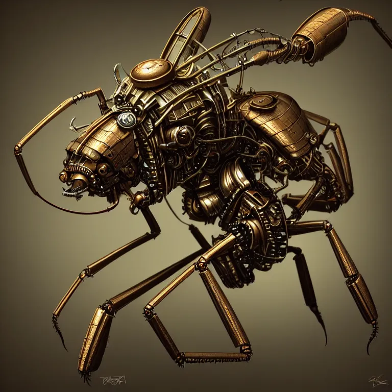 Prompt: steampunk robot mantis, 3 d model, unreal engine realistic render, 8 k, micro detail, intricate, elegant, highly detailed, centered, digital painting, artstation, smooth, sharp focus, illustration, artgerm, tomasz alen kopera, wlop