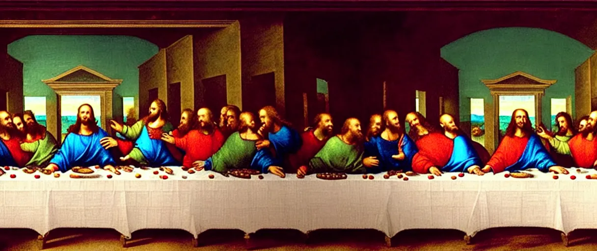 Image similar to donald trump giving speech during the last supper, a painting by leonardo da vinci, ultra - detailed, 8 k