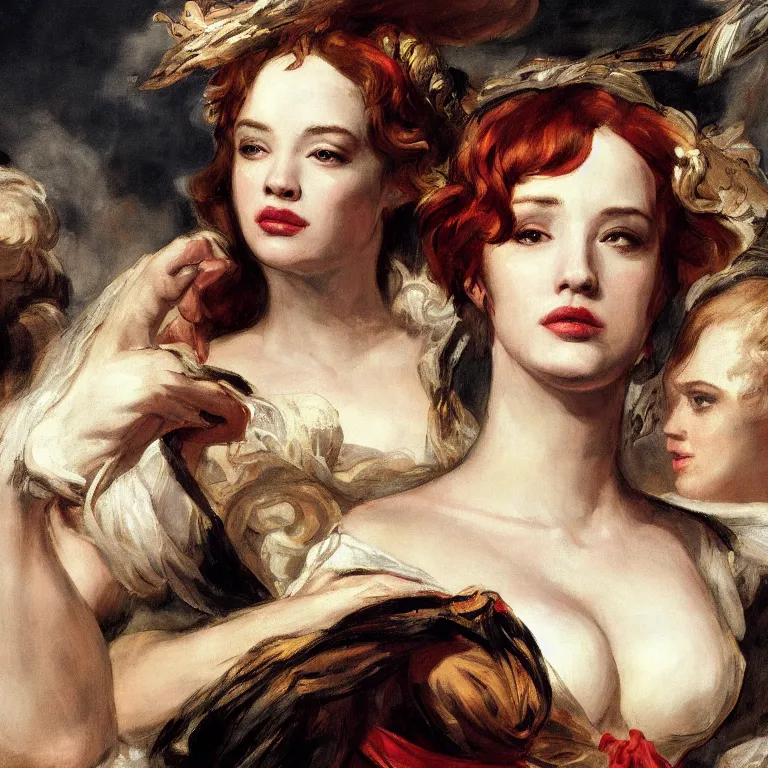 Image similar to Portrait of Christina Hendricks as liberty leading the people, masterpiece 4k digital illustration by Eugène Delacroix, highly detailed, trending on artstation, award winning