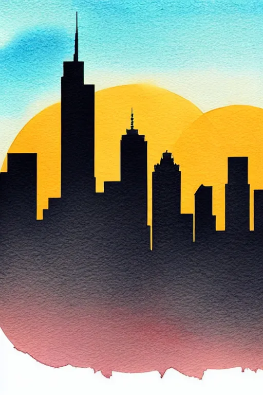 Image similar to minimalist watercolor art of frankfurt skyline at sunset, illustration, vector art