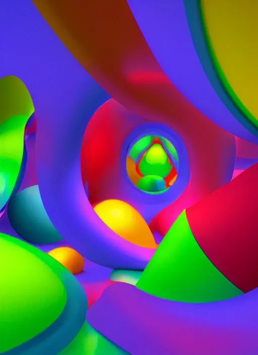 Prompt: : hyperbolic color abstract glossty shapes art installation in museum dalle2 macro lens 3d render unity unrealengine octane