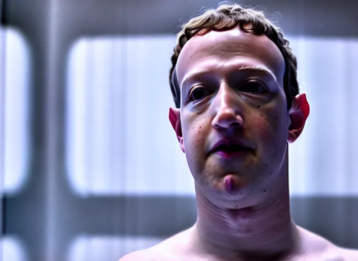 Prompt: film still of mark zuckerberg floating in a tank of milky fluid as a precog eyes closed and wires on his forehead minority report movie, 8 k