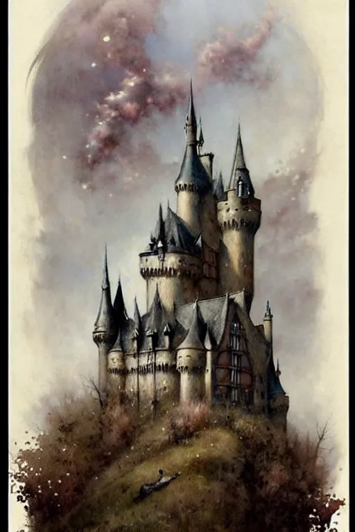 Image similar to (((((1950s fairy tale gothic revival castle . muted colors.))))) by Jean-Baptiste Monge !!!!!!!!!!!!!!!!!!!!!!!!!!!