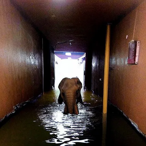 Image similar to a creepy elephant at the end of a flooded basement hallway. craiglist photo.