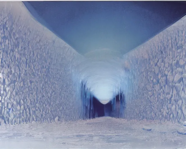 Image similar to An ice tunnel in Alaska, matte painting by Bruce Pennington and Moebius