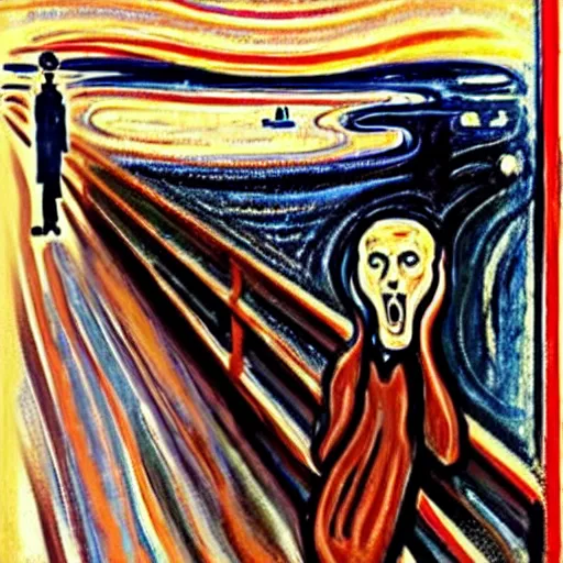 Prompt: Jens Stoltenberg in Scream painting by Edvard Munch