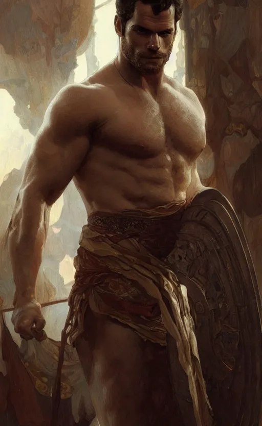 Image similar to Henry Cavill as a Greek god, gorgeous, amazing, muscular, intricate, highly detailed, digital painting, artstation, concept art, sharp focus, illustration, art by greg rutkowski and alphonse mucha