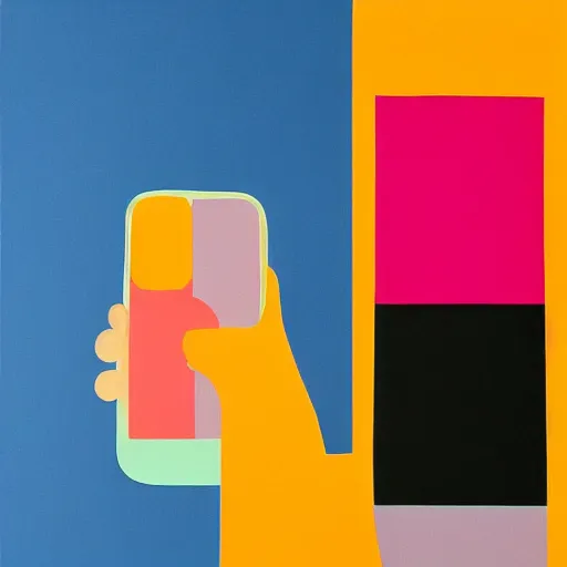 Prompt: phone! abstract painting in the style of Sophie Taeuber-Arp and Gary Hume and Tatsuro Kiuchi, flat colour-block style, geometric abstraction, earthy light pastel colours