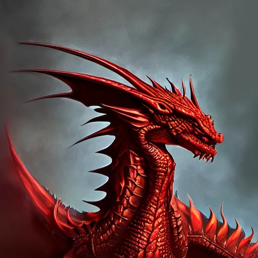 Image similar to Majestic Red dragon, fire, realistic, skin, detailed, trending on artstation,