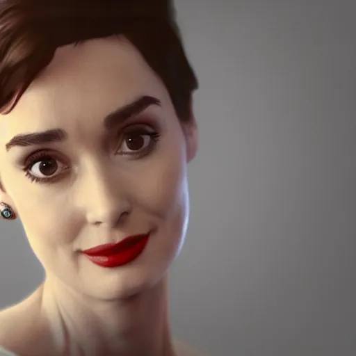 Image similar to winona ryder as Audrey Hepburn, hyperrealistic, octane render, 8k, high quality