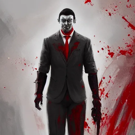 Image similar to portrait of aamir khan upper body in bloody business suit, blood red eyes, vampire fangs, fantasy, intricate, elegant, highly detailed, digital painting, artstation, concept art, matte, sharp focus, illustration, art by aenaluck and roberto ferri and greg rutkowski, epic fantasy, digital painting