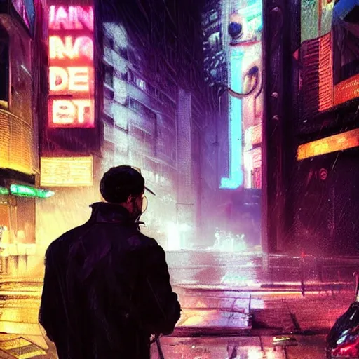 Prompt: man smoking taking picture with disposable camera in the crowded street of a cyberpunk city, rain, harsh neon lights, highly detailed, digital painting, trending on artstation, concept art, sharp focus, illustration, art by artgerm and greg rutkowski and magali villeneuve