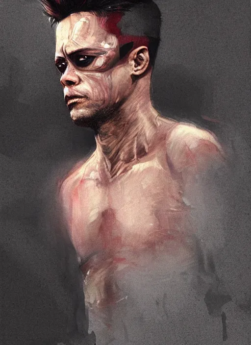 Prompt: artstation concept of tyler durden from fight club, concept art, translucent skin, ultrafine detail, matte painting, symmetrical face, fantasy science, science background, sci-fi, hyperdetailed, artstation trending, world renowned artists, worth1000.com, historic artworks society, antique renewel, cgsociety, by greg rutkowski, by Gustave Dore, Deviantart