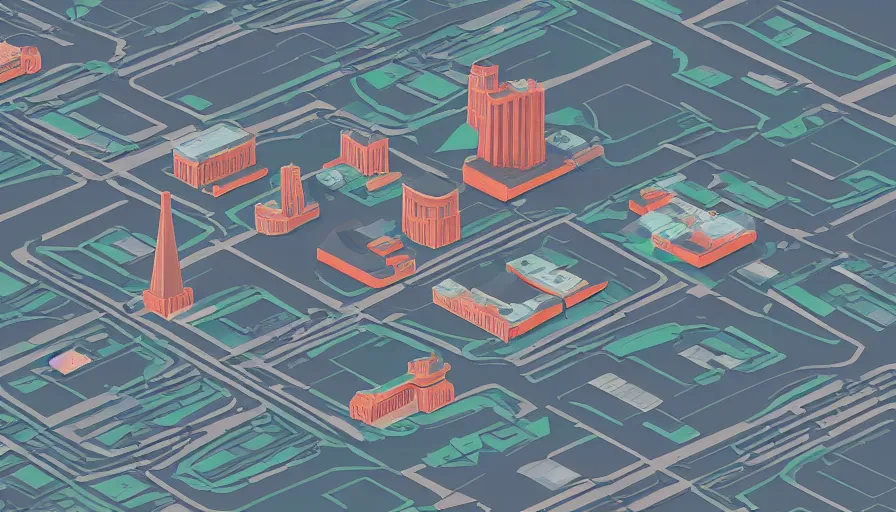 Image similar to soviet city of the future in low - poly 2 d style, professional illustration