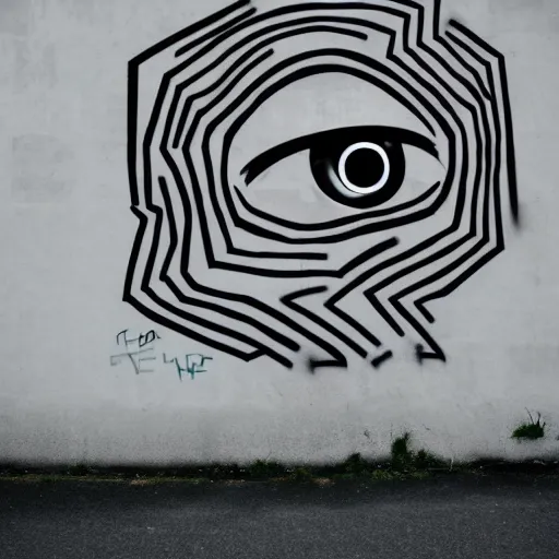 Image similar to wall with graffiti of man with one eye made with circles and lines