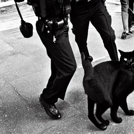 Image similar to A black cat being arrested by the police