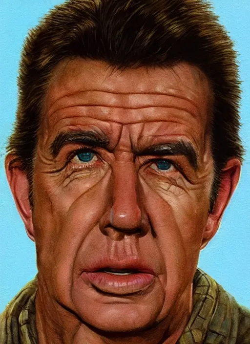 Prompt: portrait Clu Gulager as Burt from Return of the Living Dead (1985), highly detailed, centered, solid color background, digital painting, artstation, concept art, smooth, sharp focus, illustration, artgerm, donato giancola, Joseph Christian Leyendecker, Les Edwards, Ed Repka, WLOP