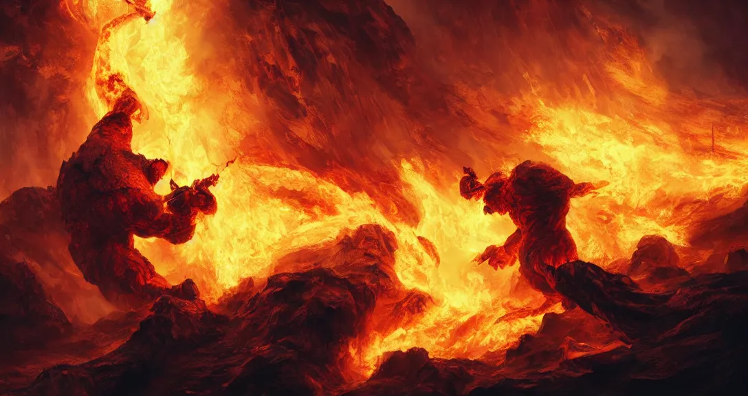 Prompt: balrog, lava, fire, flaming sword, intricate, detailed, volumetric lighting, scenery, hellscape, digital painting, highly detailed, artstation, sharp focus, illustration, concept art, ruan jia, steve mccurry