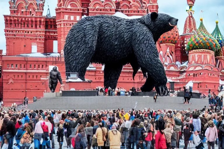 Image similar to a gigantic statue of bear holding a bottle of vodka in the middle of the red square, symmetry, awesome exposition, very detailed, highly accurate, 8 k, professional lighting diffracted lightrays, sense of awe