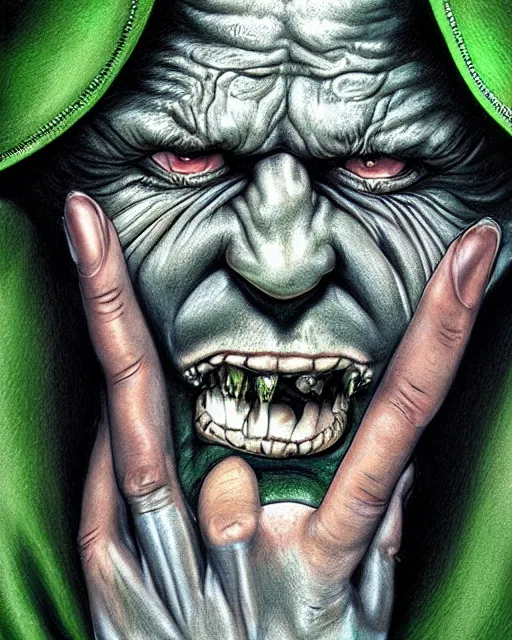 Prompt: green sad devil by glenn fabry, hyperrealism