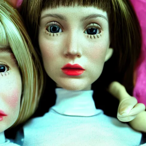 Prompt: the effects of social media on teenage girls, plastic, doll, iphone, dystopic, lifelike, clones, brainwashed, classroom, sigma 5 5, vogue photo