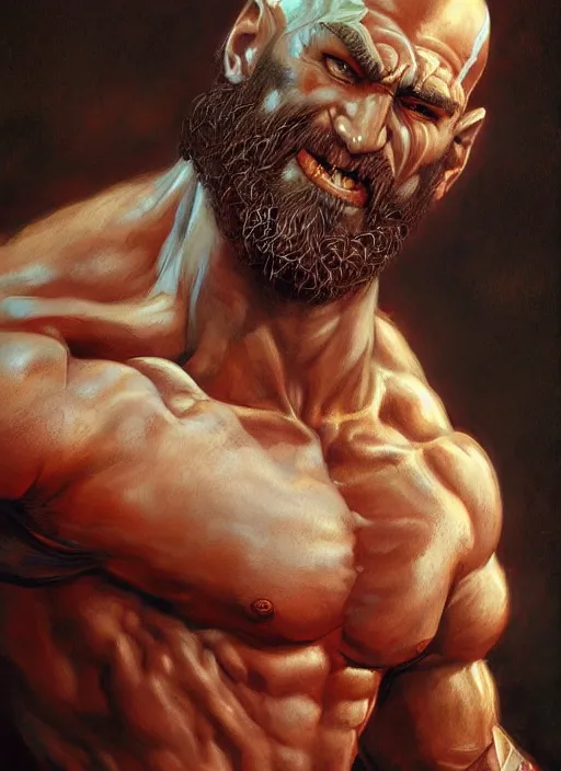 Image similar to a epic portrait of the god of war, art by boris vallejo and greg danton and denys tsiperko, detailed, hyperrealism, artstation