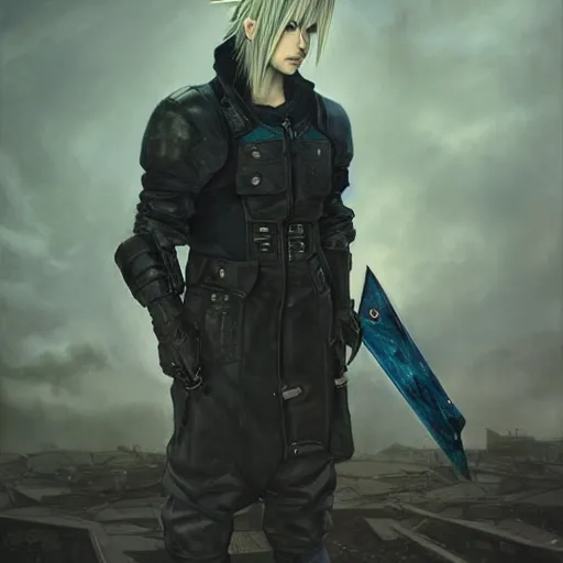 Image similar to Cloud Strife in a abandoned wasteland by Beeple Andrei Riabovitchev Jake Souva Nicola Samori James Gilleard Ishbel Myerscough Scott Radke Jean-Baptiste Monge jakub