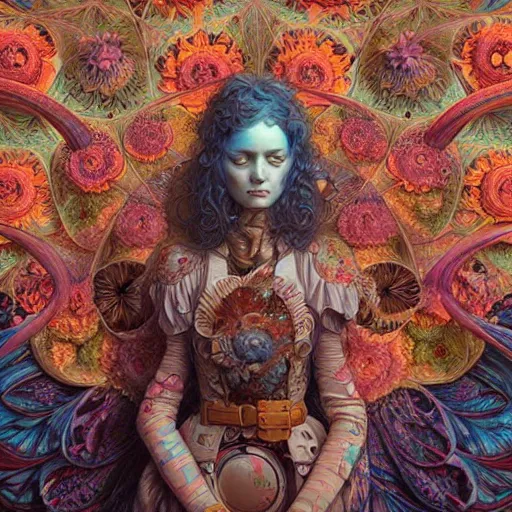 Prompt: hyper detailed masterpiece, floral pattern, jean giraud, digital art painting, matte painting, beautiful, psychedelic, artgerm, donato giancola, tom bagshaw