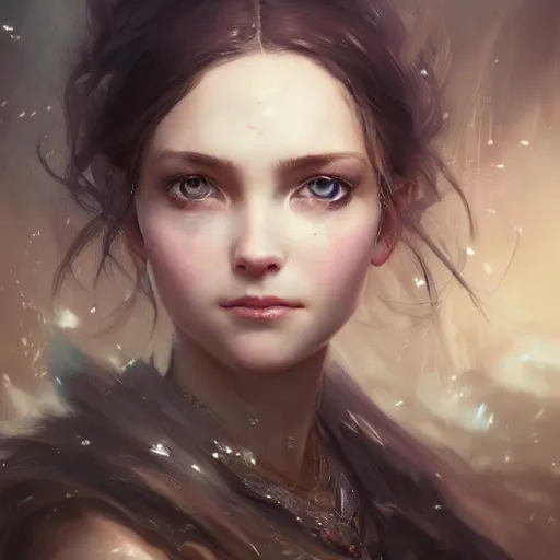 Image similar to a portrait of a beautiful hopeful lady with pretty eyes, beautiful eyes, highly detailed eyes, looking up, looking up, light smiling, art of wlop and greg rutkowski, intricate, high details, eyes, epic fantasy art, cgsociety, trending on artstation, bright light masterpiece, ray of light through white hair