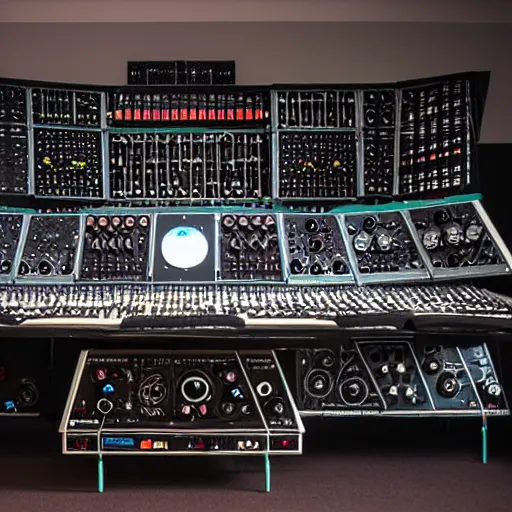 Image similar to a spaceship made out of modular synthesizers